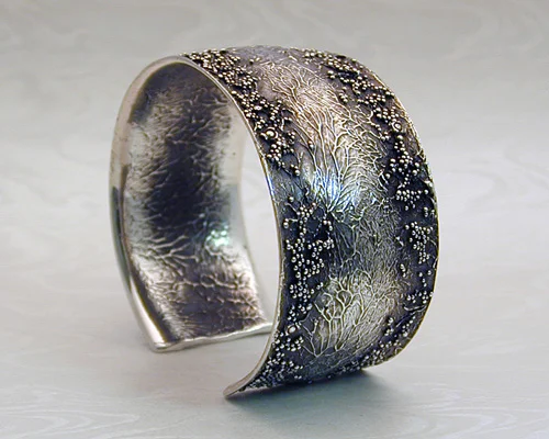 Handcrafted granulation cuff bracelet.