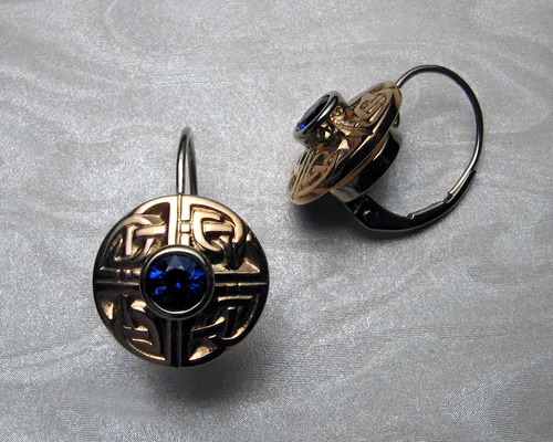 Celtic knot earrings, with cornflower-blue sapphires.