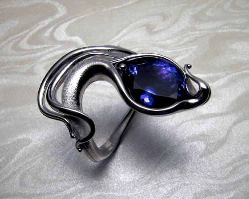 Fluid, organic, Tanzanite engagement ring.
