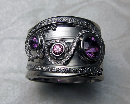 Unusual wedding set with purple grape sapphires