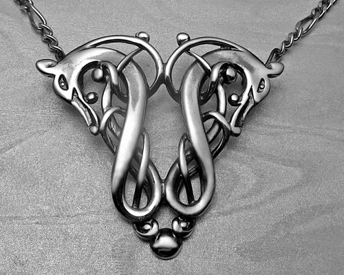Twin Viking Dragon Pendant in Sterling Silver
