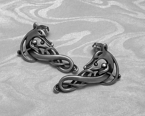 Dragon Stud Earrings in 14k White Gold