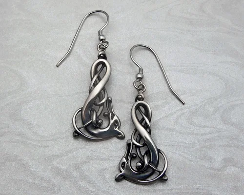 Viking Dragon, Hanging Earrings in Sterling Silver