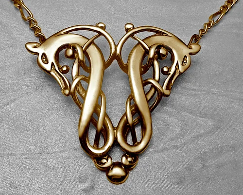Twin Viking Dragon Pendant in 18k Yellow Gold
