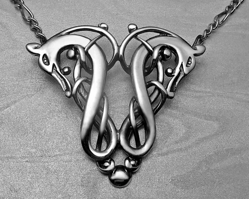 Twin Viking Dragon Pendant in 14k White Gold