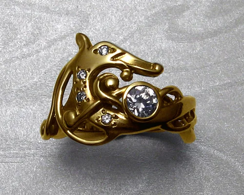 Urnes-Style, Viking Dragon Engagement Ring in 18k Yellow Gold