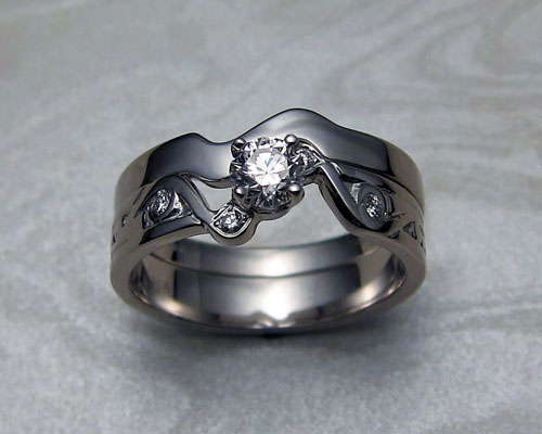 Interlocking Engagement Ring and Wedding Band Set in, 14k White Gold ...