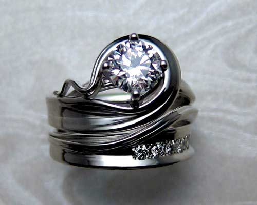 Silver wedding ring set | Silver engagement and wedding ring set