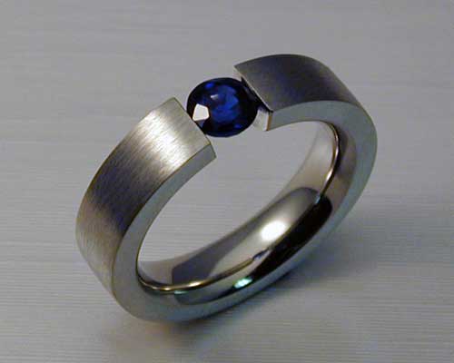 Tension Set, Blue Sapphire Engagement Ring.