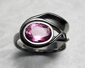 One-of-a-kind, pink sapphire engagement ring set.