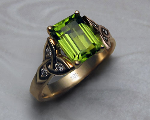 Diamond Emerald White Gold Celtic Trinity Knot Ring