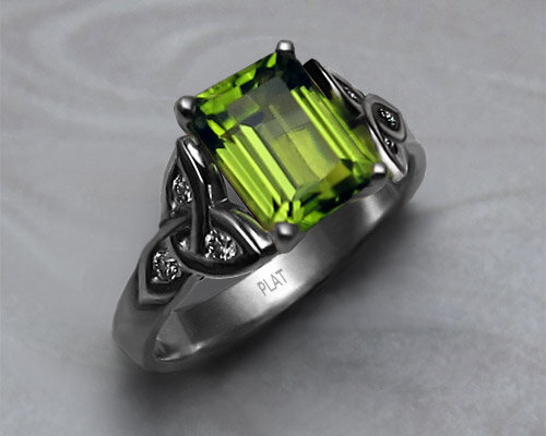 Peridot 6mm square Celtic band Wedding ring handcrafted in Sterling Silver made to order in your size