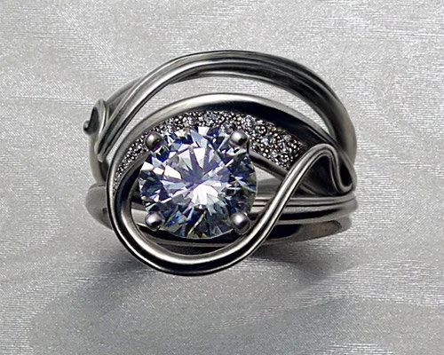 Unique, and unusual bridal sets. Engagement ring, set with cornflower ...