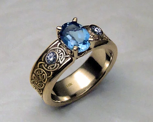 Blue Topaz Celtic Engagement Ring in 18k Yellow Gold