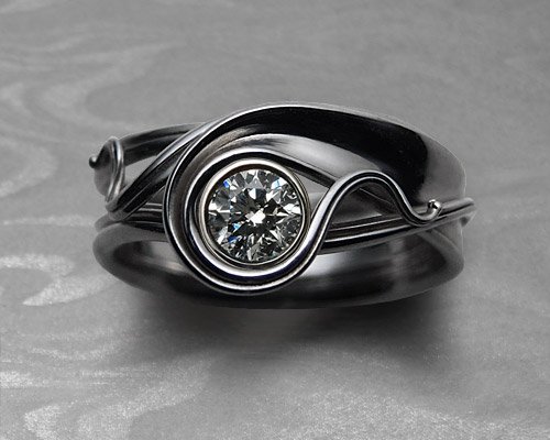 Contemporary Art Nouveau style engagement ring set