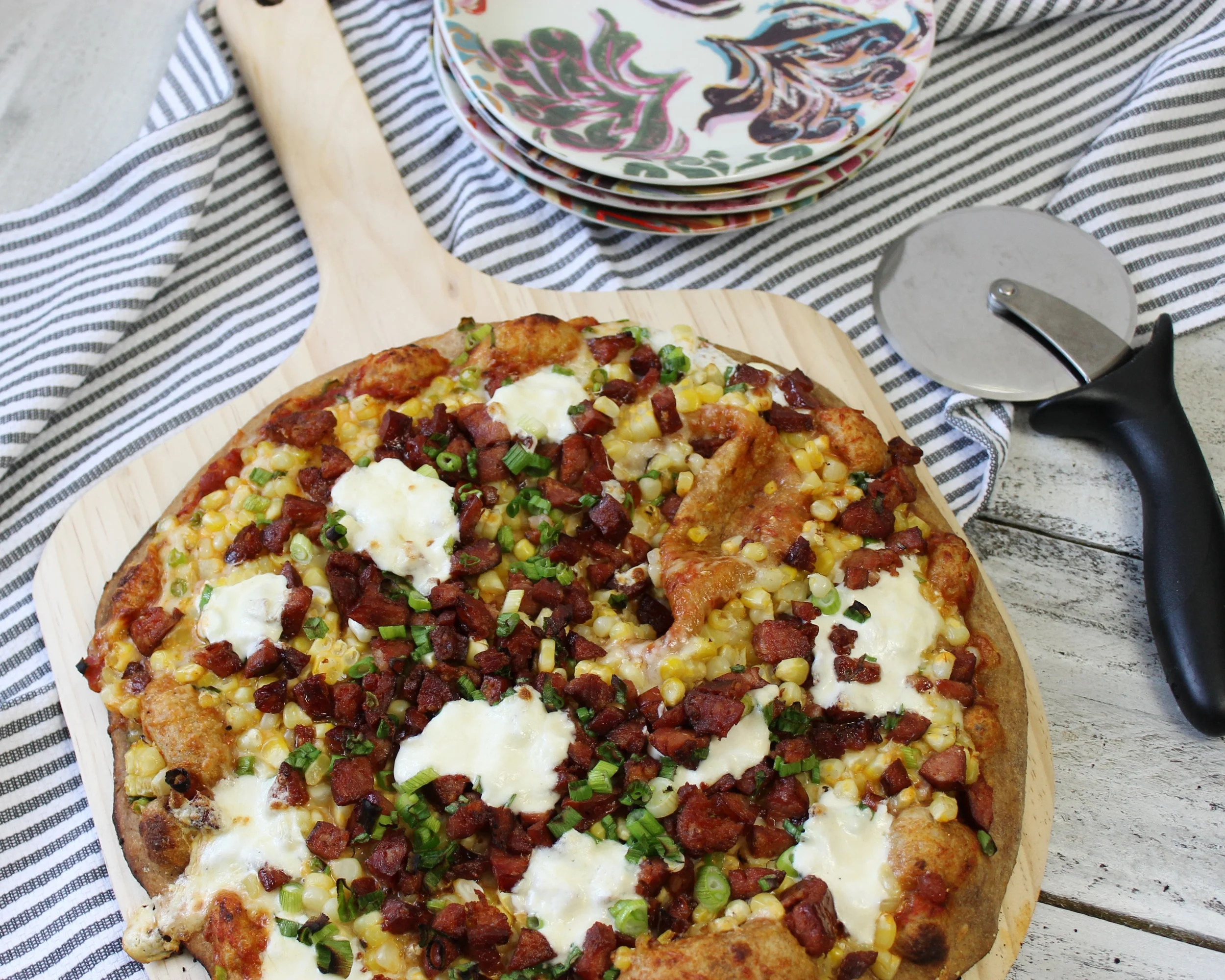 Farmer's Market Smoked Sausage and Corn Pizza