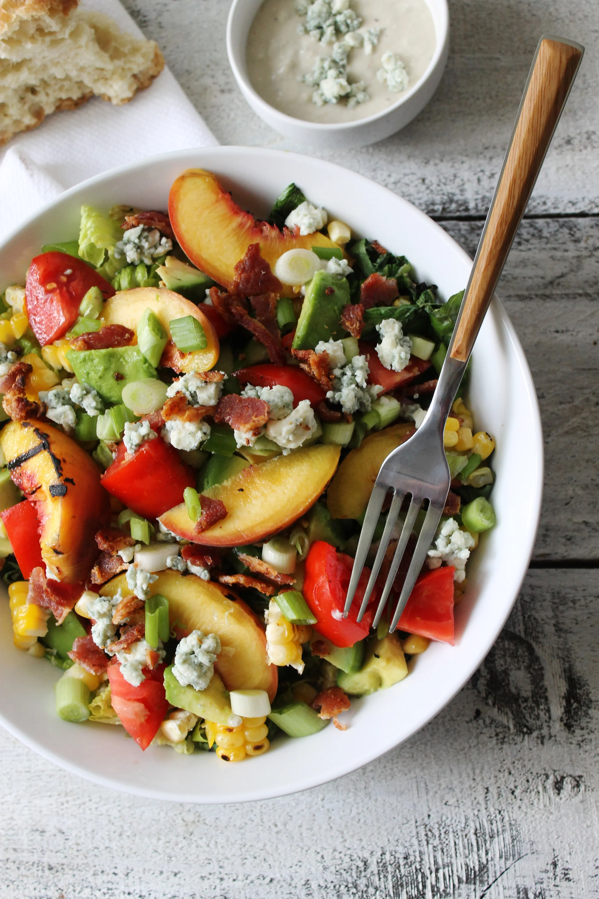 Summer Grilled Romaine and Peach Cobb Salad