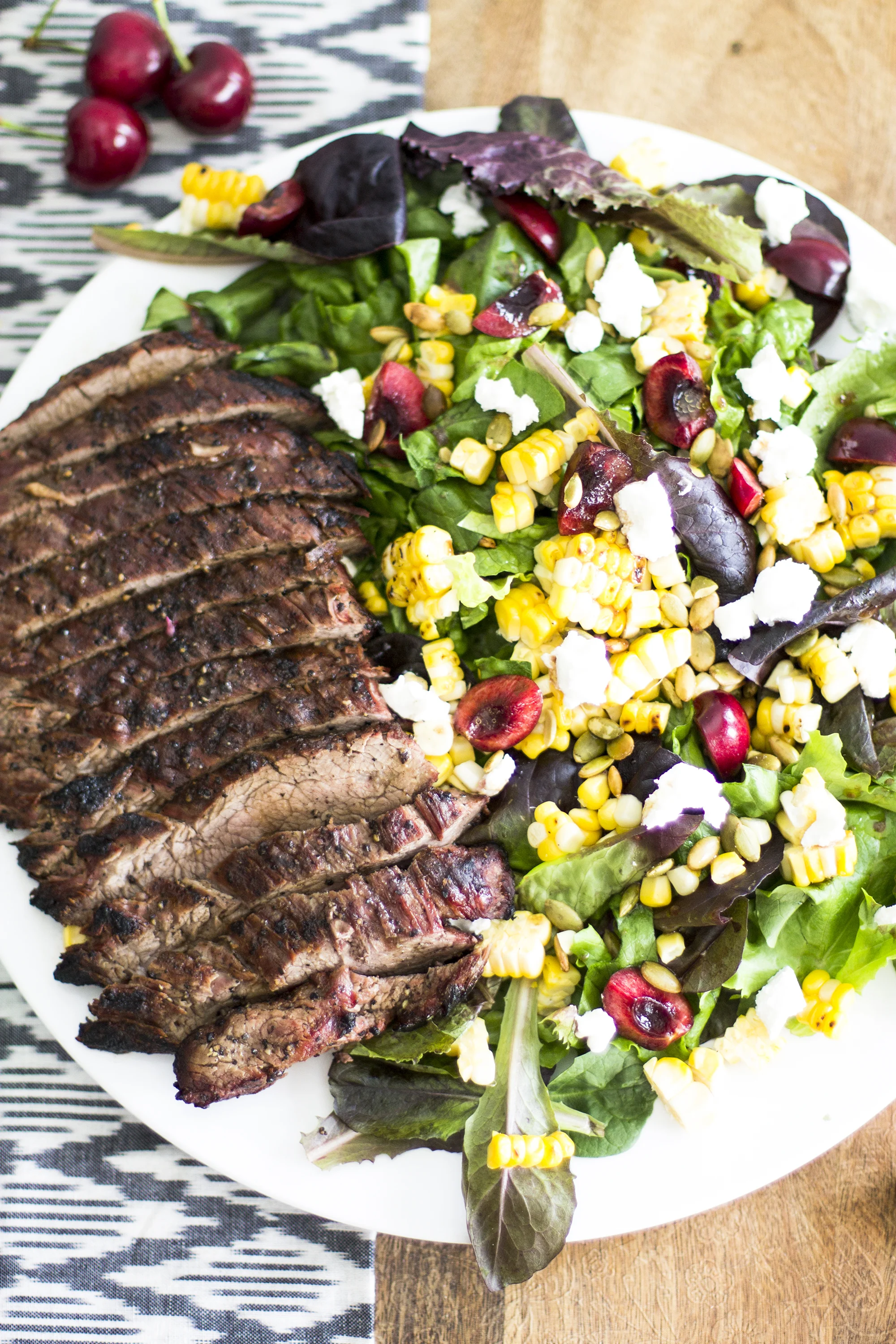Grilled Flank Steak and Cherry Salad