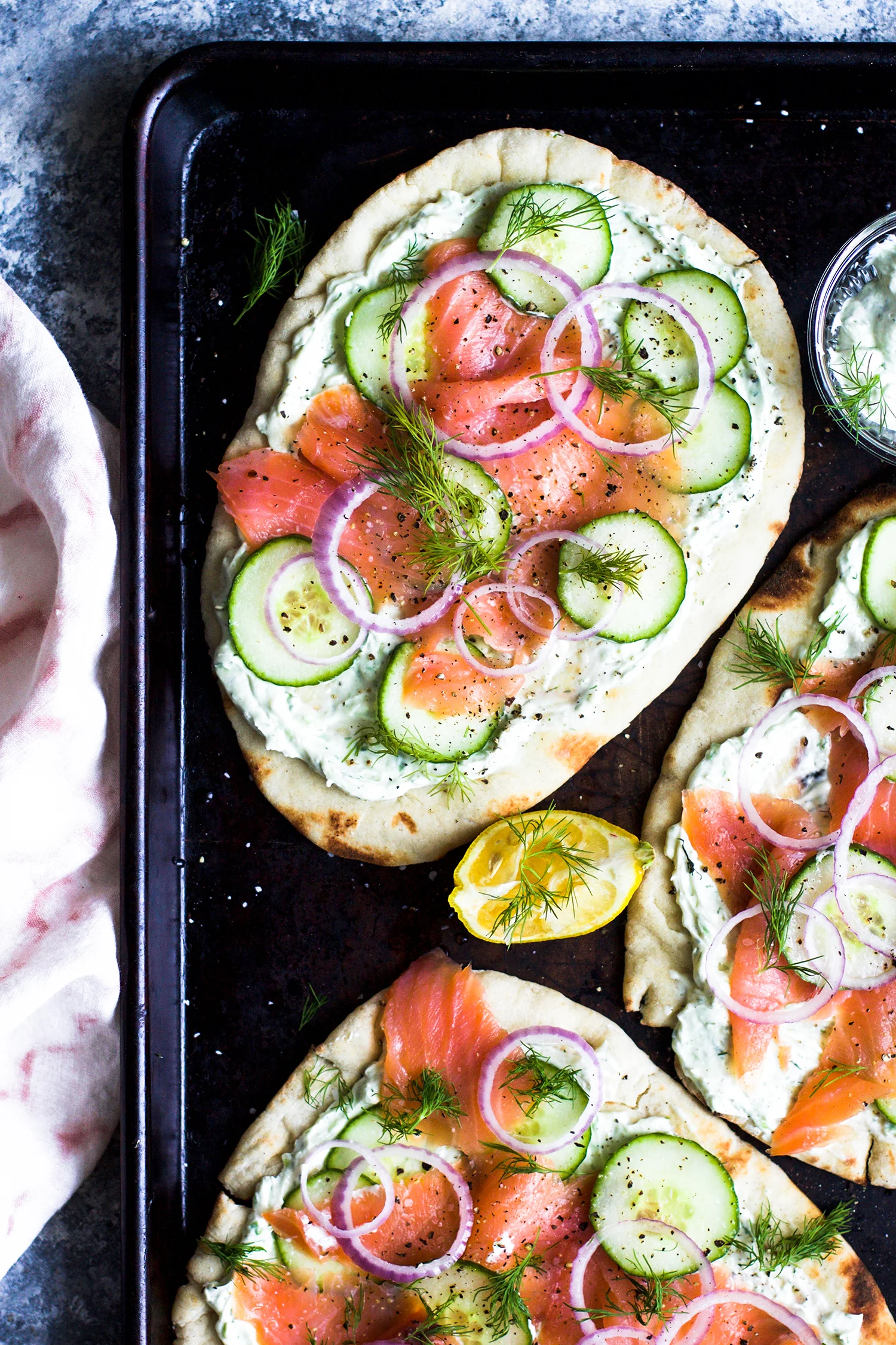 Easy Lox and Herbed Cream Cheese Naan Pizzas