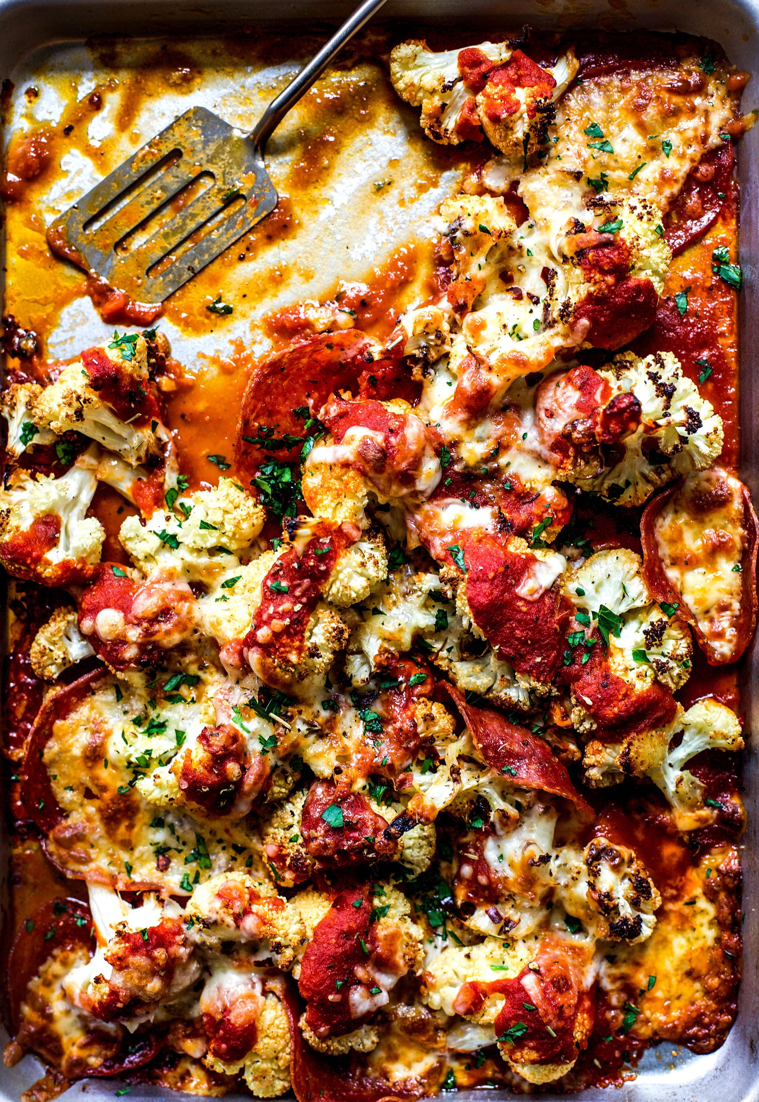 Shee Pan Cauliflower “pizza” Bake