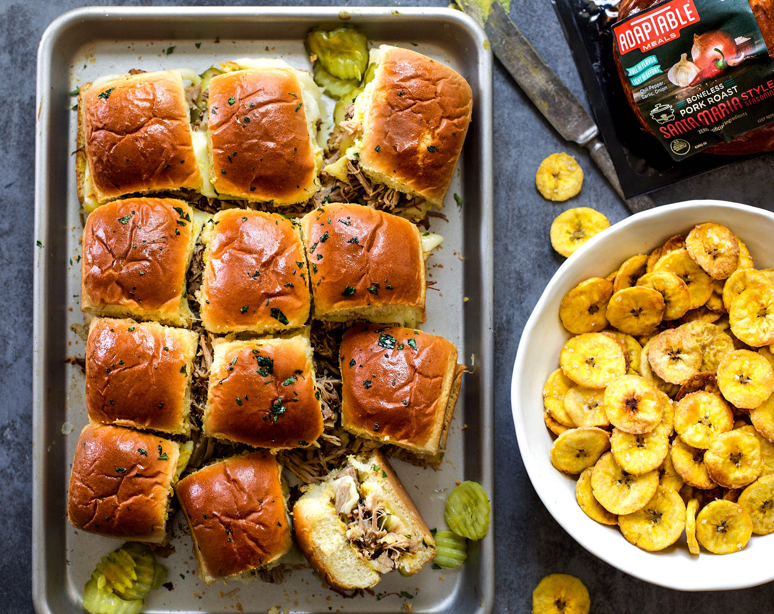 Cuban Sliders with Baked Plantain Chips