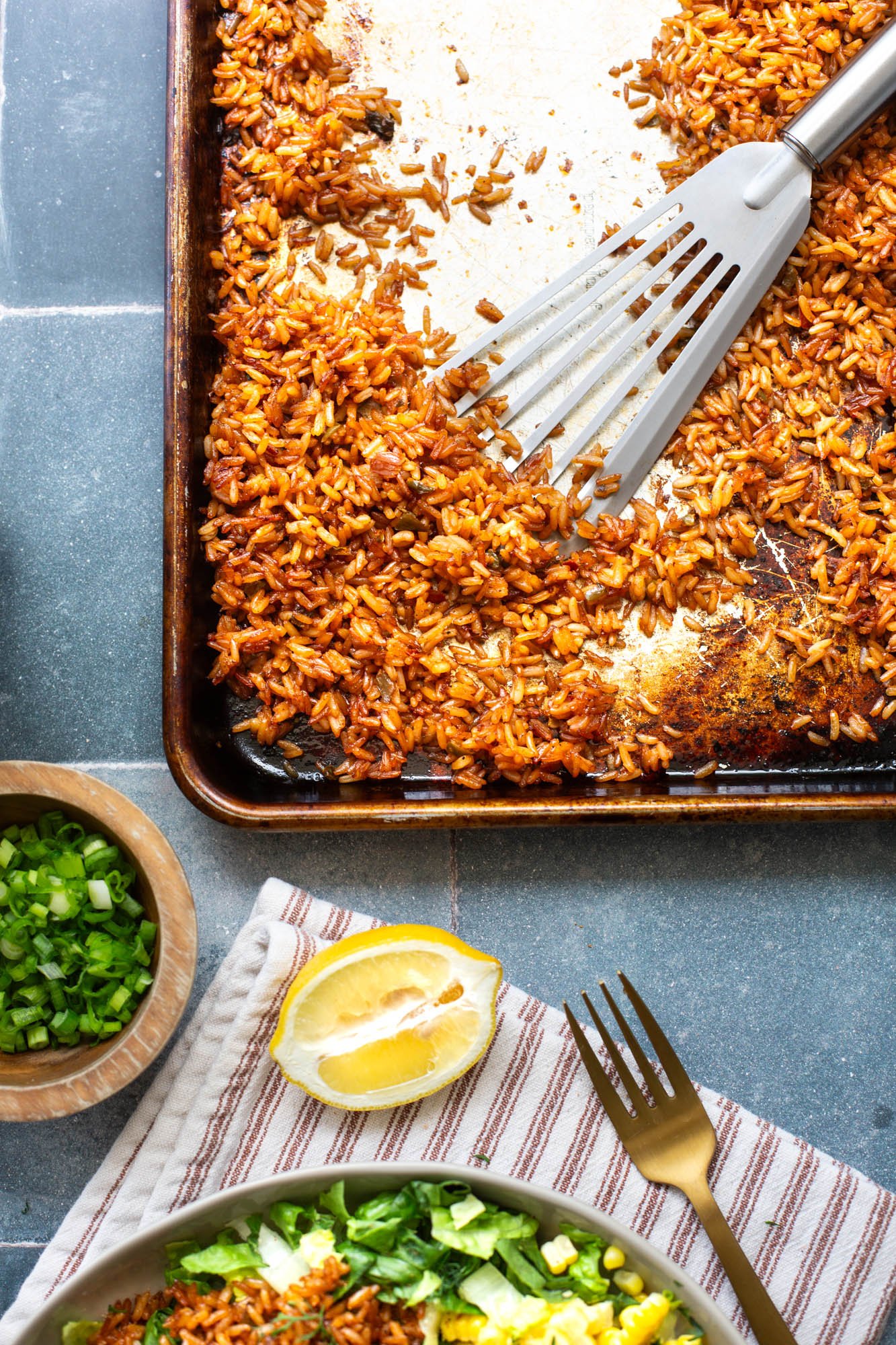 Golden crispy rice baked until crunchy for flavorful shrimp salad topping.