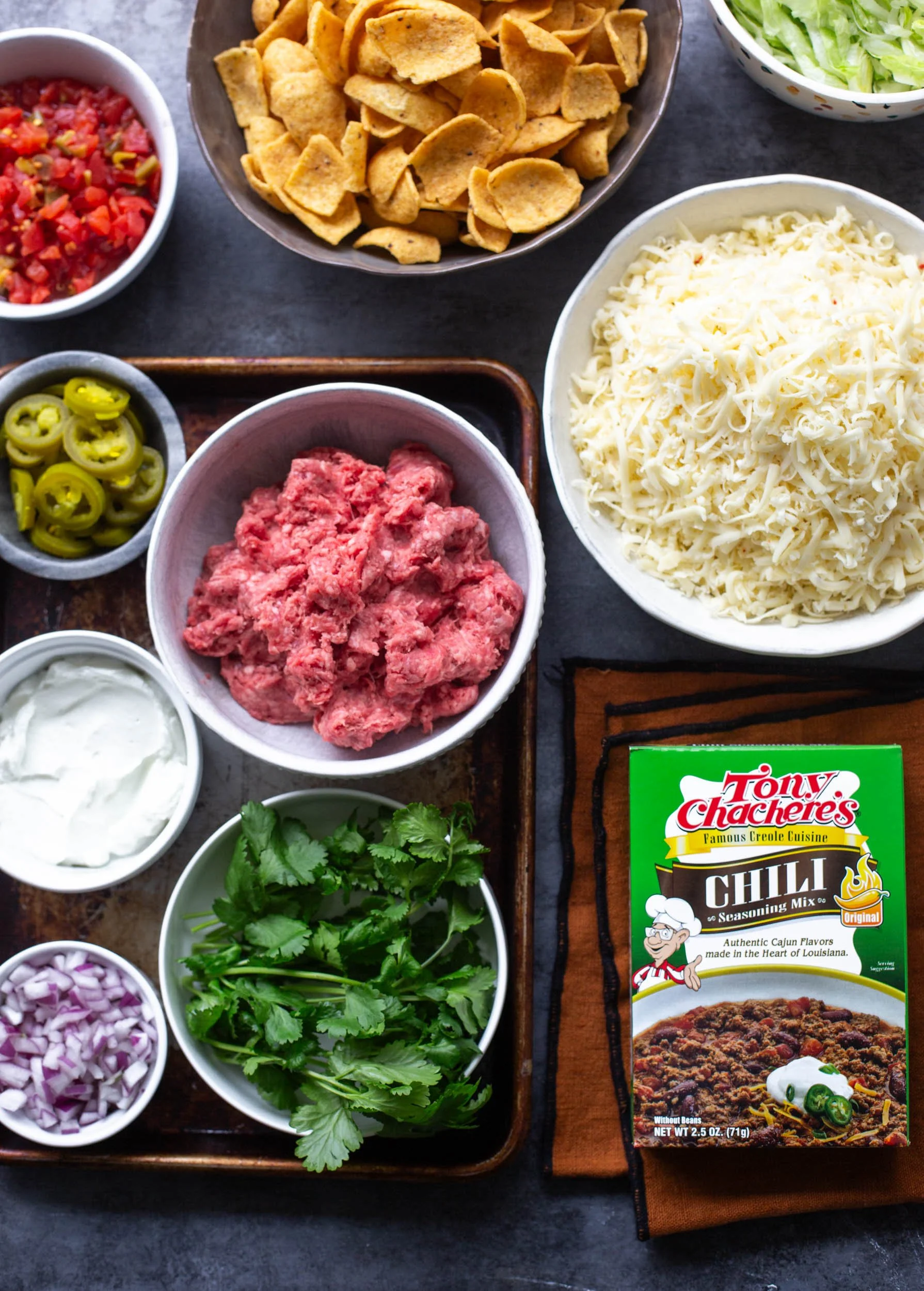 Ingredients for making sheet pan walking tacos.