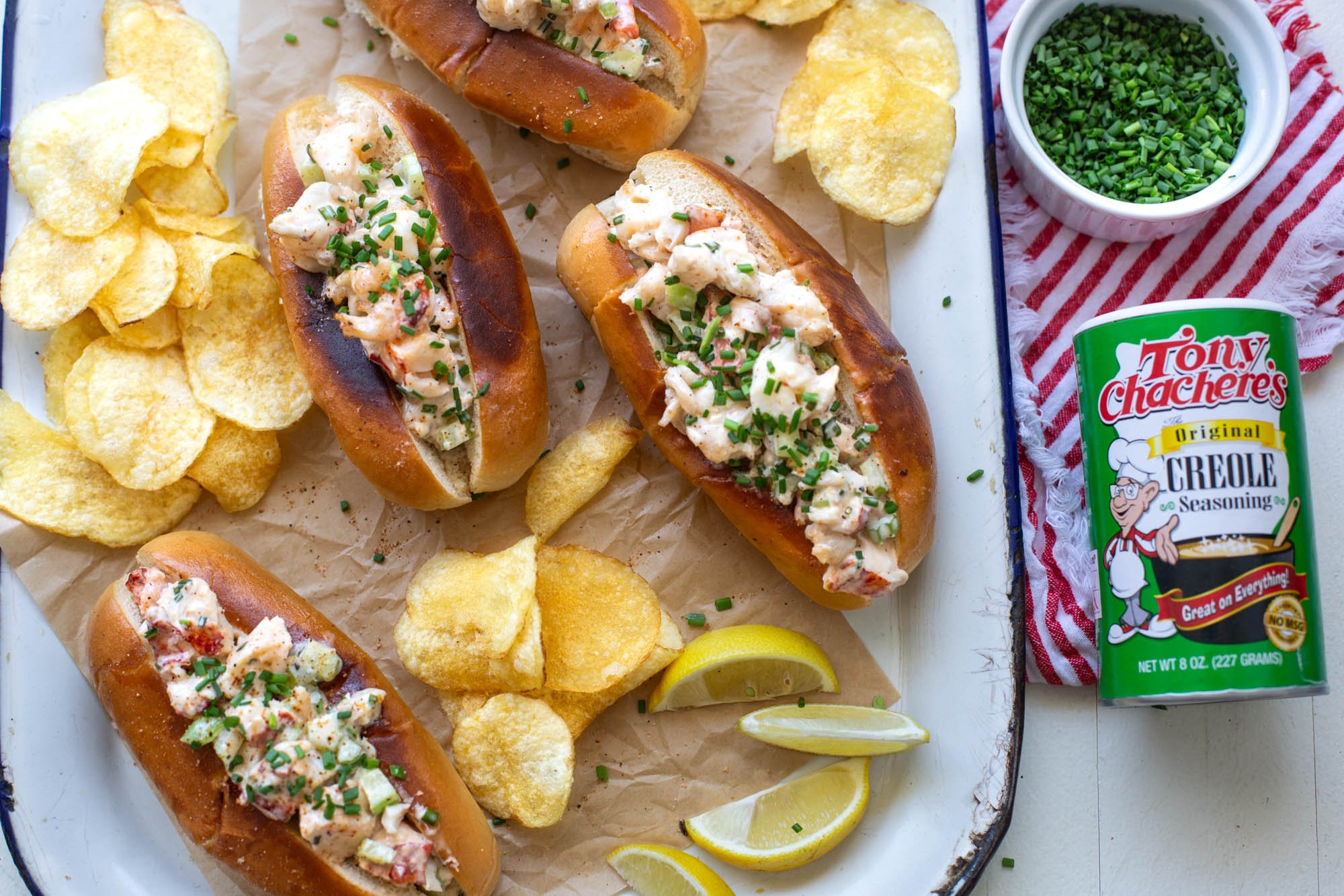 A platter of grilled Cajun lobster rolls.