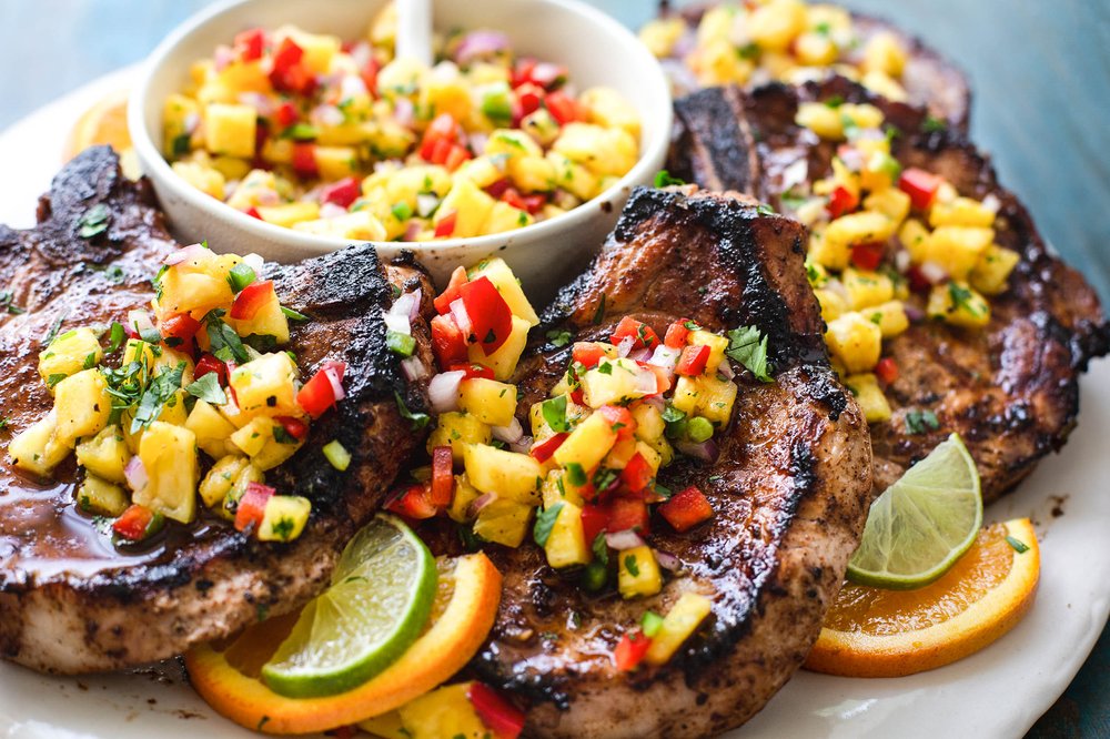 Jerk Inspired Pork Chops with Pineapple Salsa — My Diary of Us