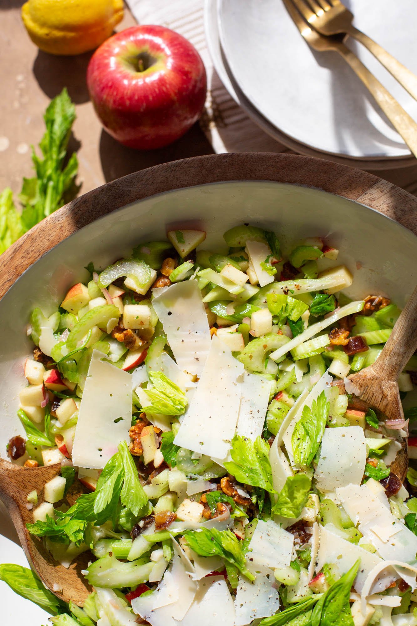 Serving bowl of celery apple salad.