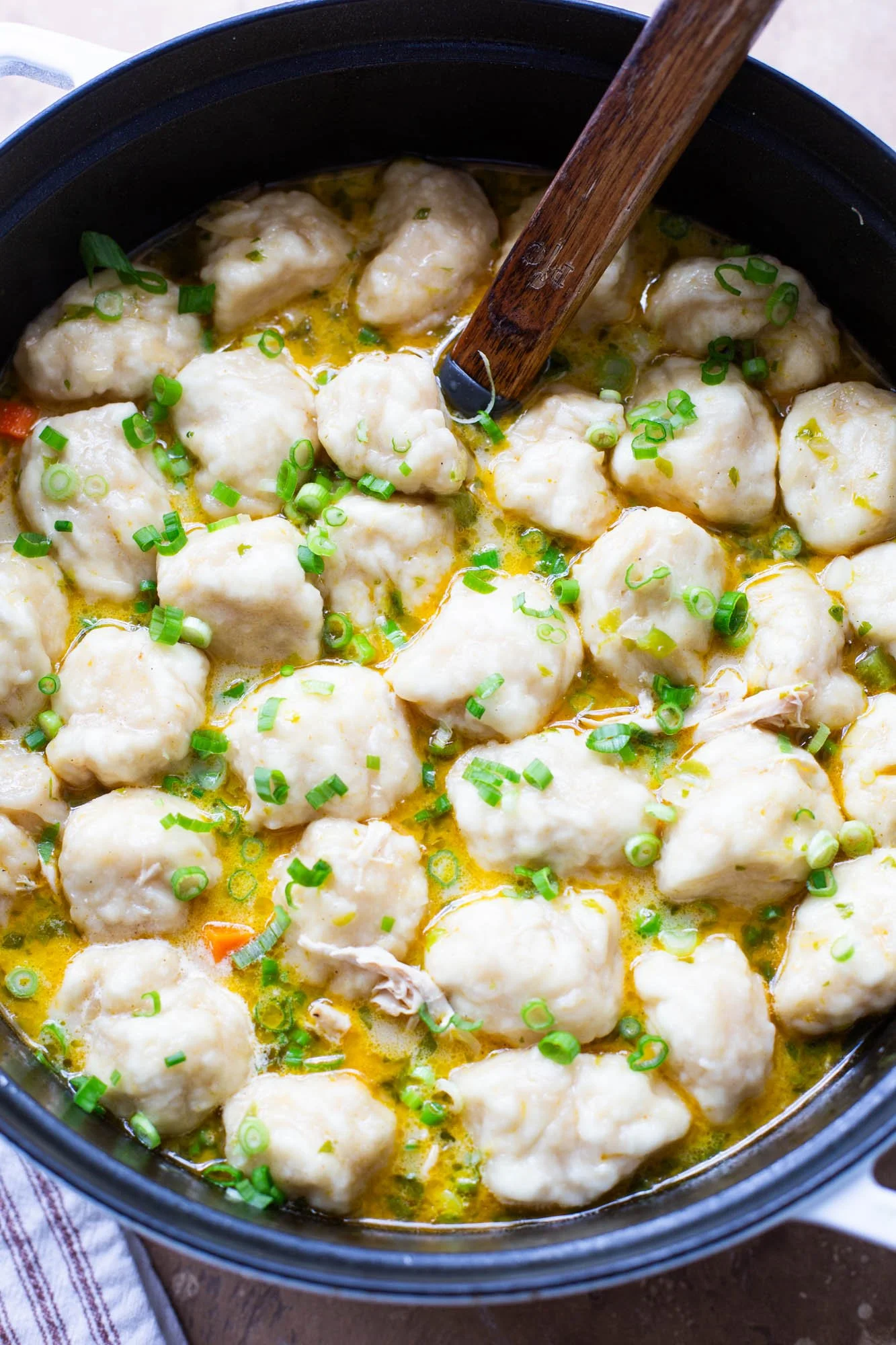 Finished pot of Cajun chicken and dumplings.