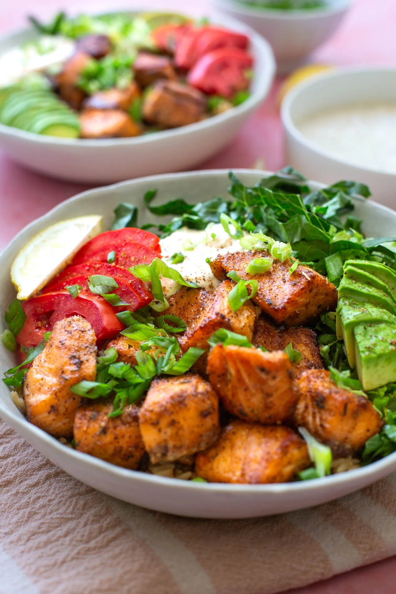 Weeknight blackened salmon bowls.
