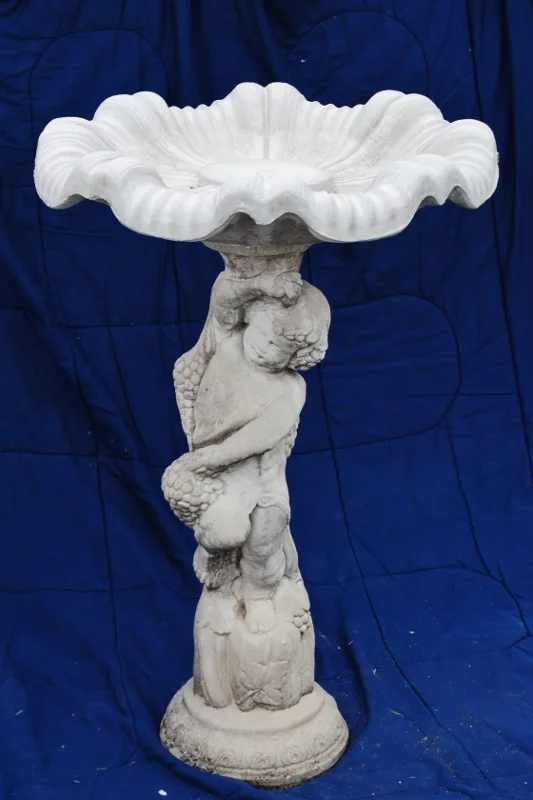 Cherub with grapes birdbath