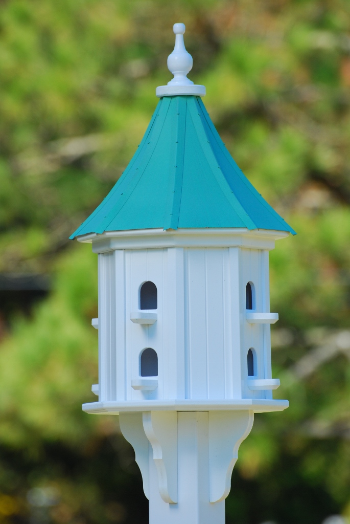 14" Vinyl Birdhouse with sloped copper roof —Vinyl/Copper Top