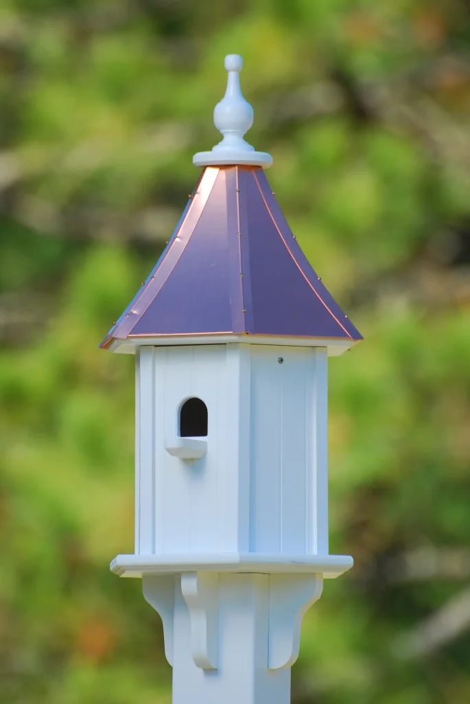10" Vinyl Birdhouse with copper roof —Vinyl/Copper Top Birdfeeders and