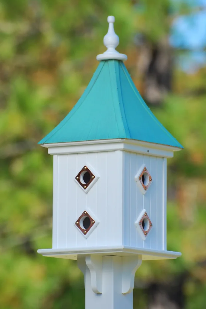 12" Vinyl Birdhouse with copper top and portals —Vinyl/Copper Top