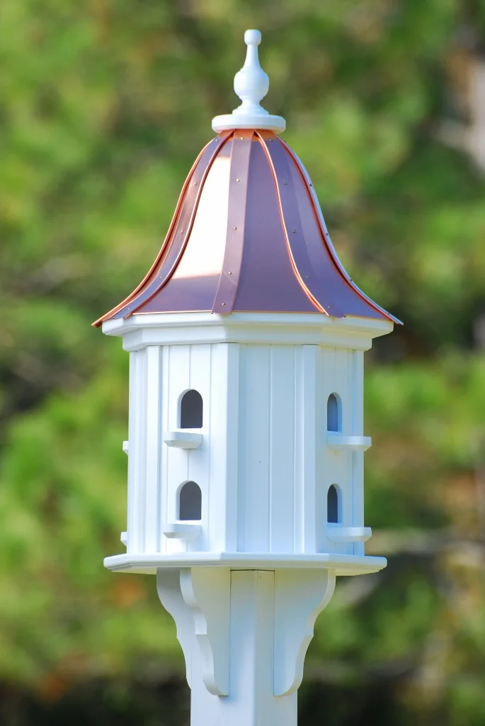 14" Vinyl Birdhouse with perches and shiny copper top —Vinyl/Copper Top Birdfeeders and