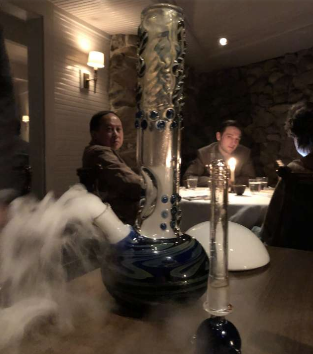A glass bong full of porcini mushroom broth and smoke at the French Laundry in Yountville.Photo: Soleil Ho / The Chronicle