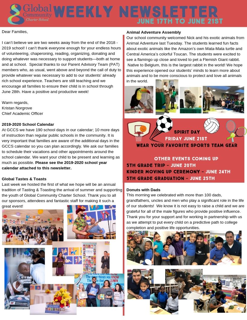 June 17th Newsletter Global Community Charter School