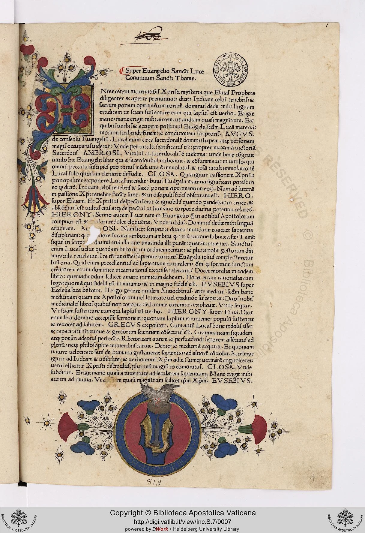 The Gospel of St. Luke, 1470, Vatican Archives