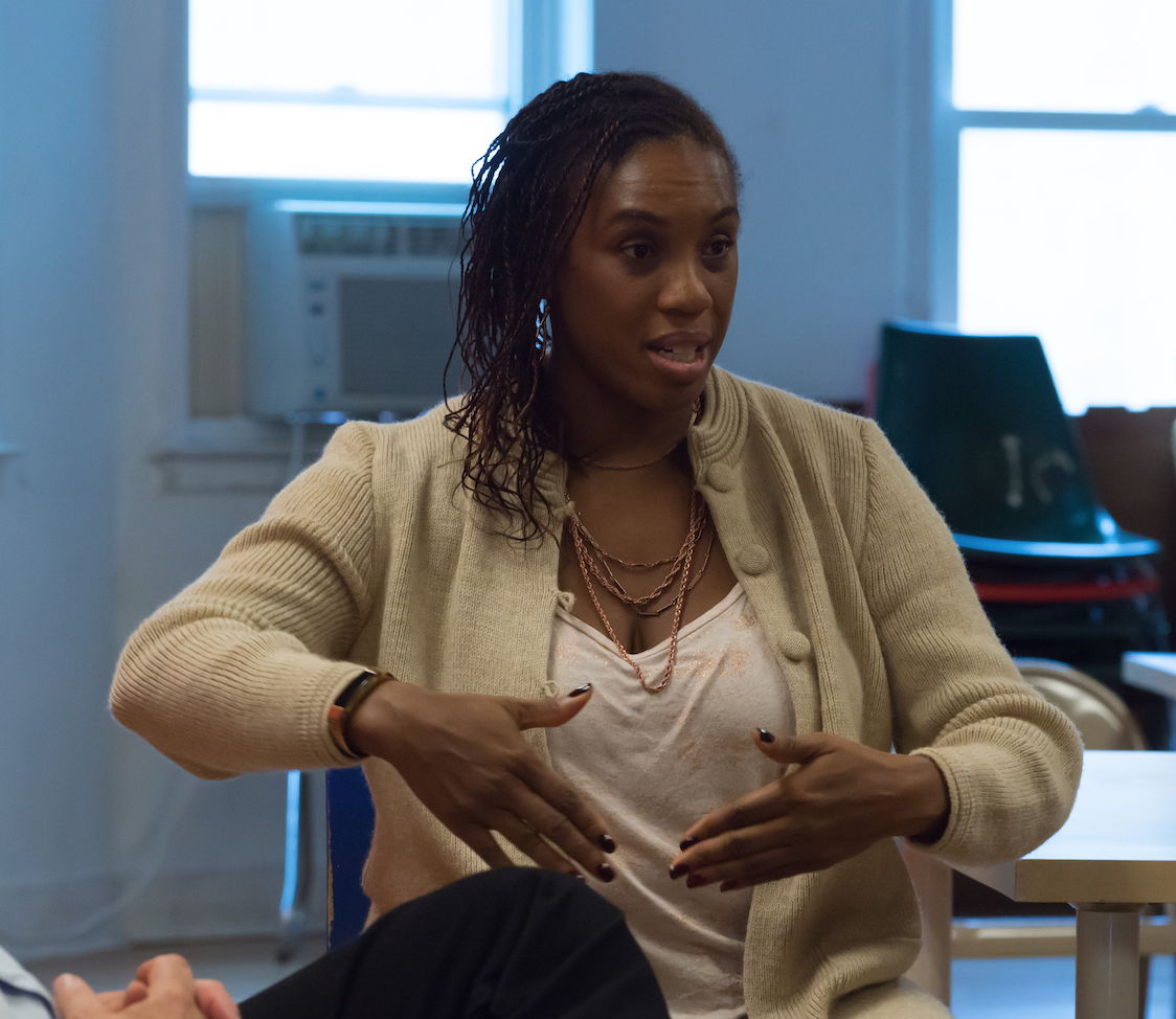 Nzinga Metzger participating in a Yoruba Project story circle, October 2017. Photo: Kat Kendon.