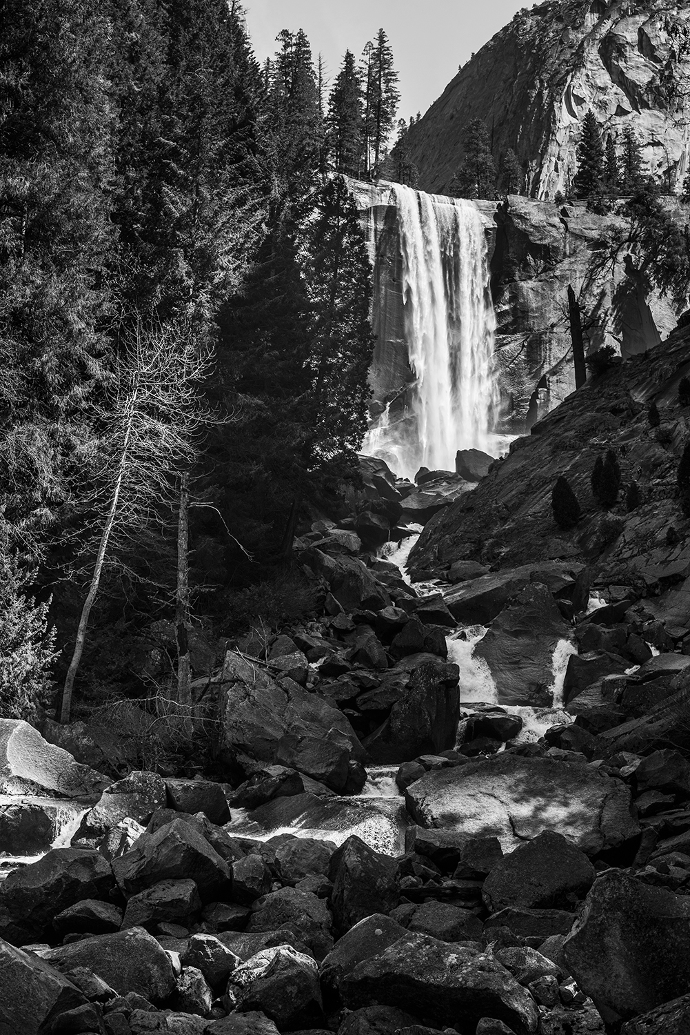 After passing the footbridge, we scrambled down some rocks to get a better view of Vernal Fall on our way up.