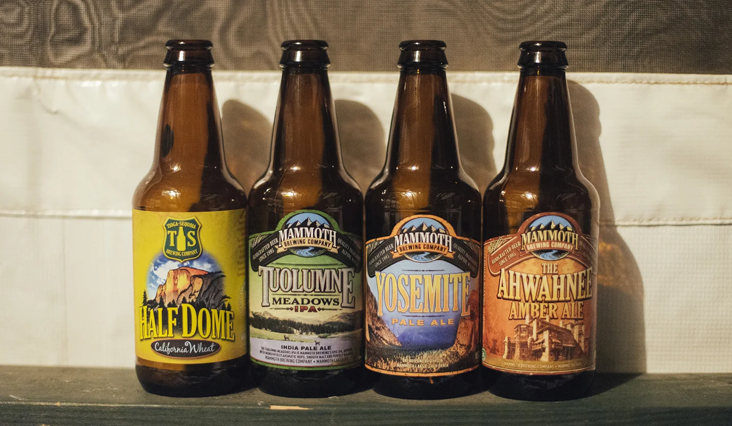 I became a quick fan of Tioga-Sequoia Brewing Co's Half Dome California Wheat beer, and Jake sampled the Mammoth Brewing Co's Yosemite ales and IPA - this was my collection of Yosemite-themed beer bottles by the end of the week.