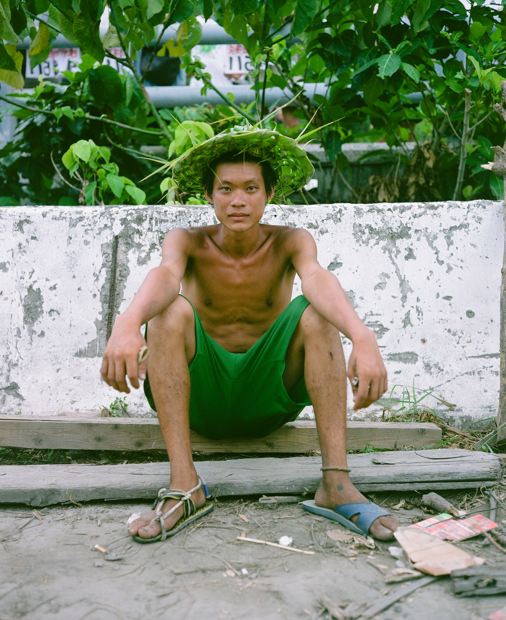 A boy with a green grass hat, Taiwan, 2015