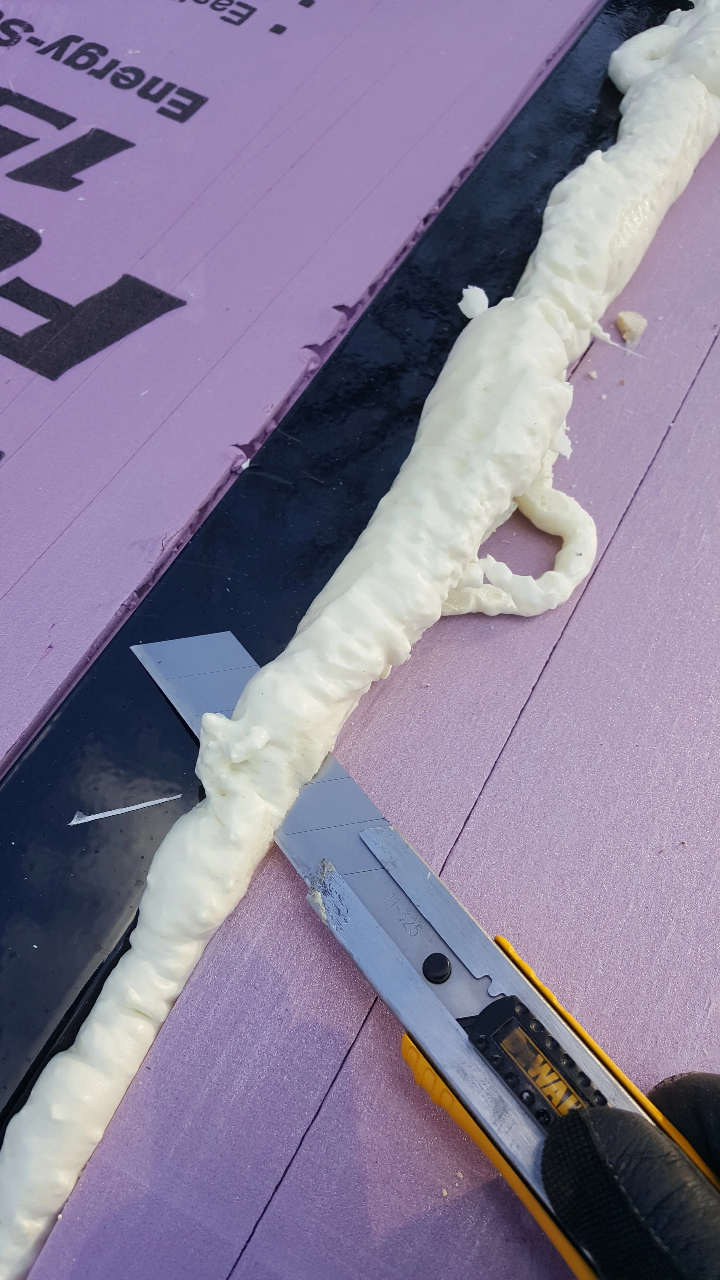 Cutting excess foam when dried.