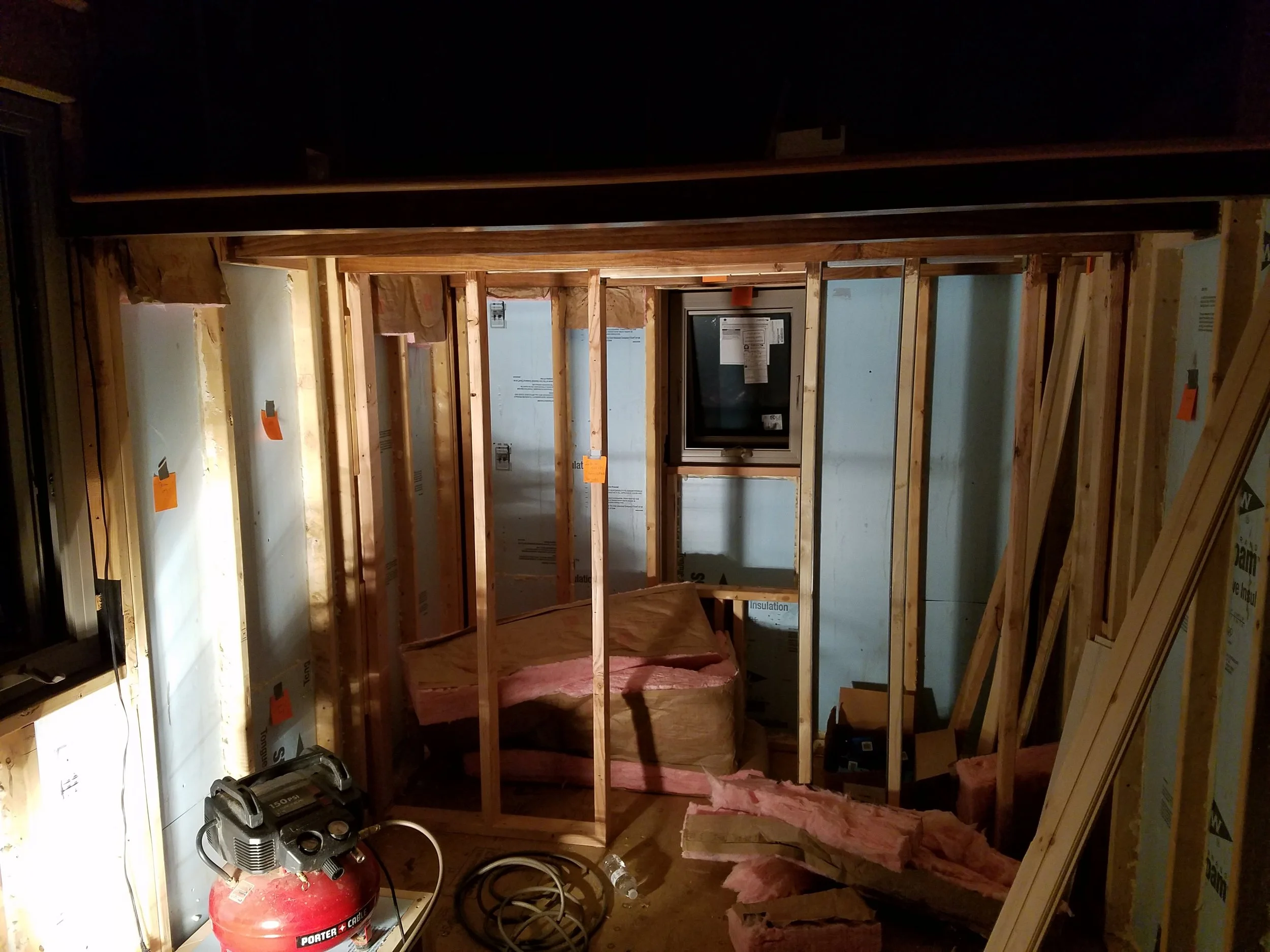 We walked around the house and placed post-it notes where we'd need any receptacles, 3-way lights, appliances, etc. to get an idea on the most efficient way to wire everything.