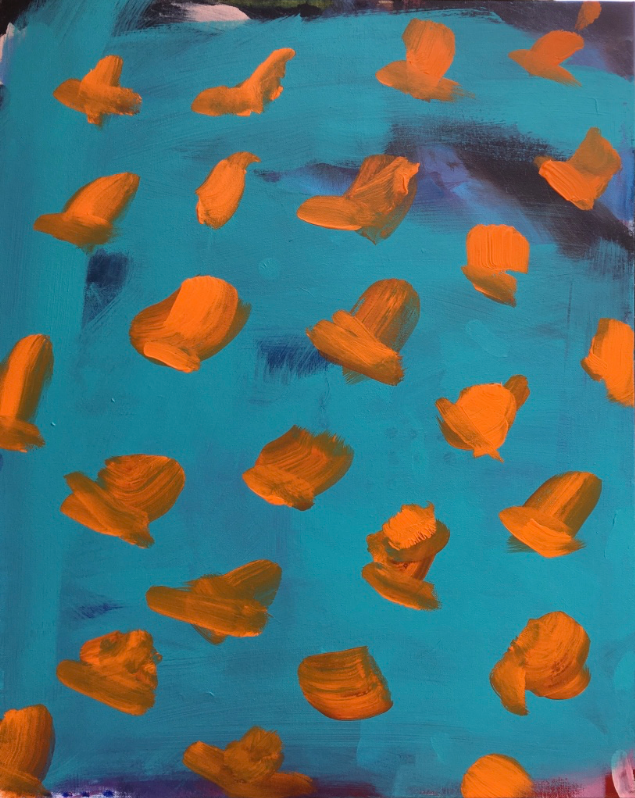 orange hats 24 x 30 canvas