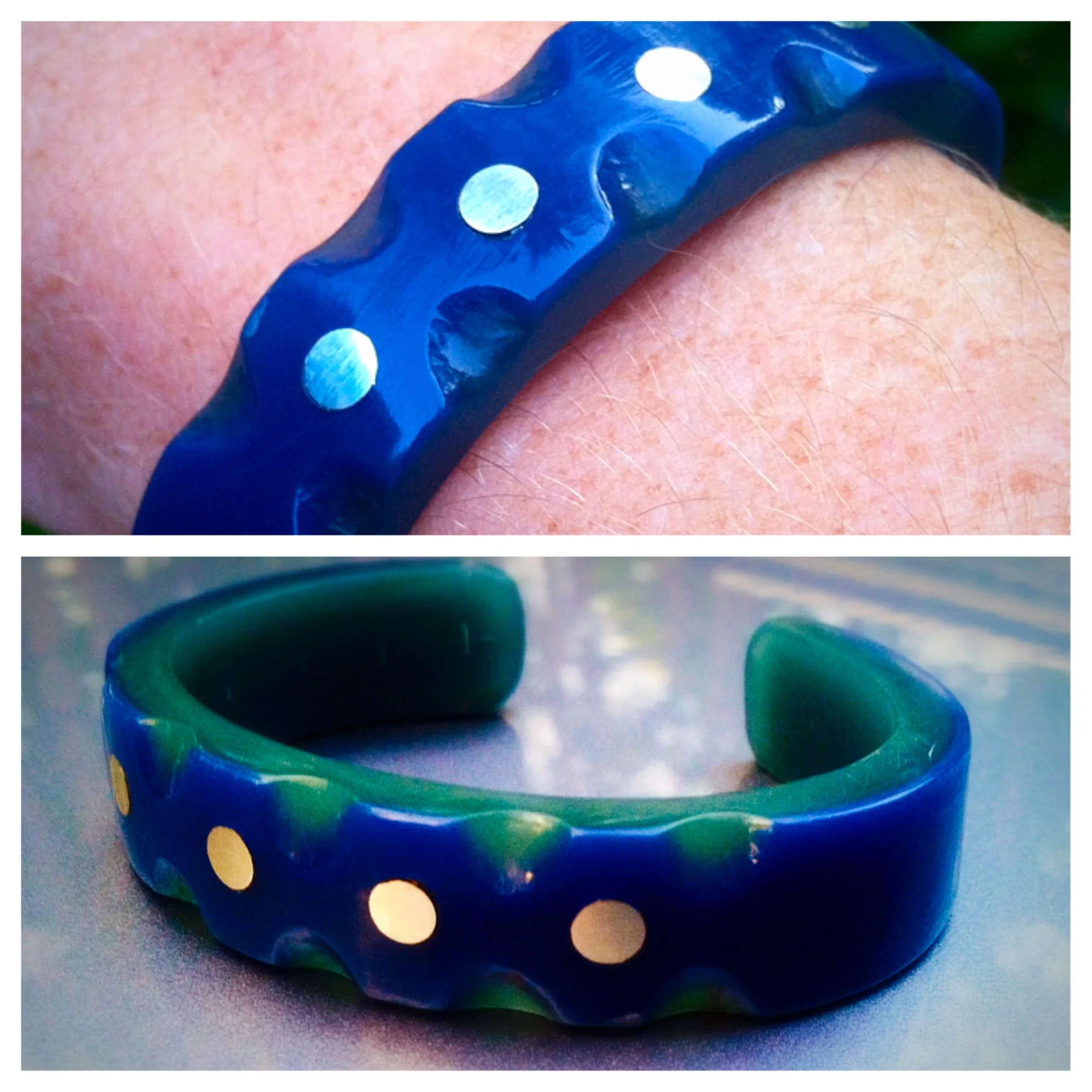 Dual layer Blue and Green with Sterling Silver