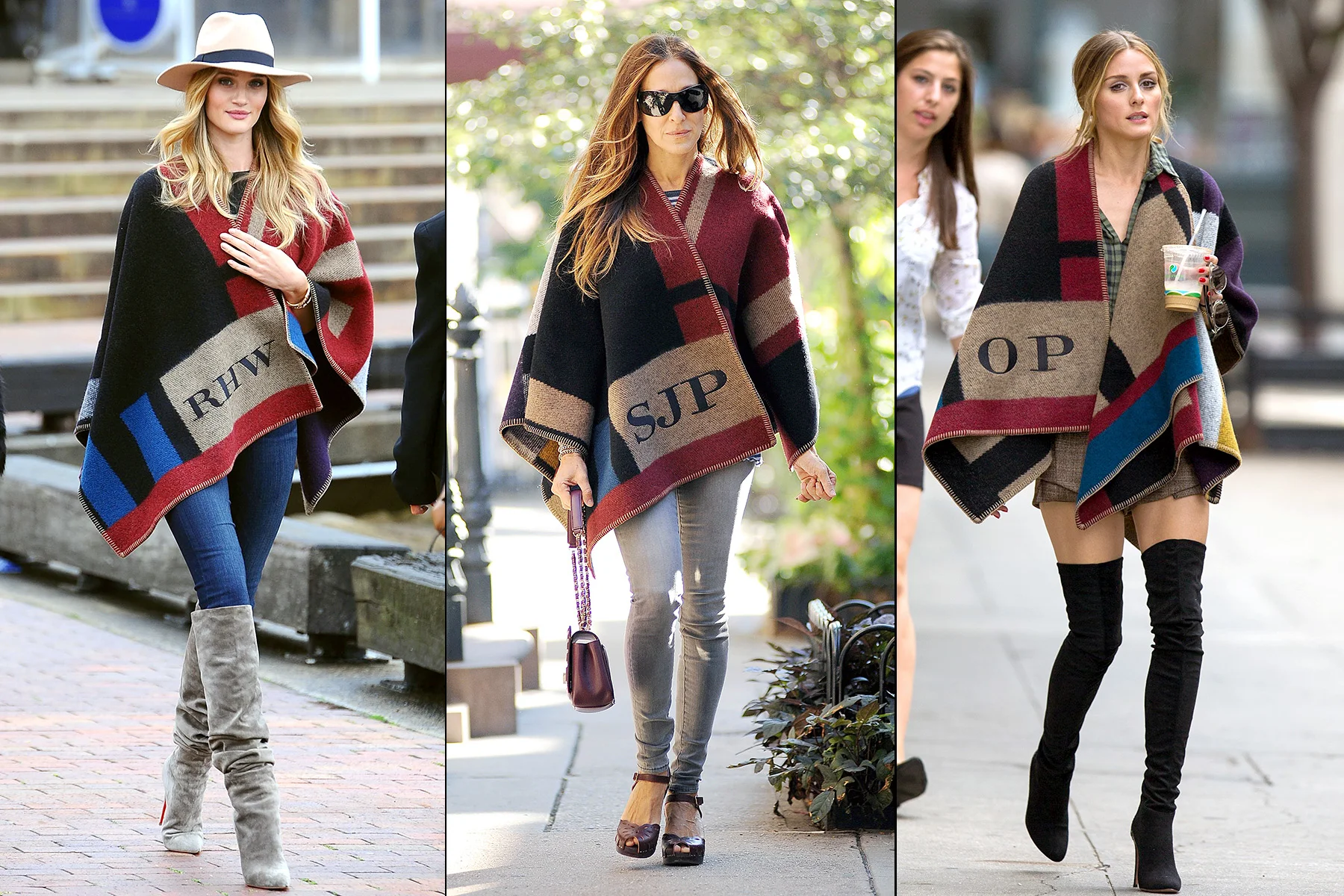 celebrities such as Rosie Huntington-Whiteley, Sarah Jessica Parker, and Olivia Palermo are embracing the new trend with their custom Burberry shawls. 
