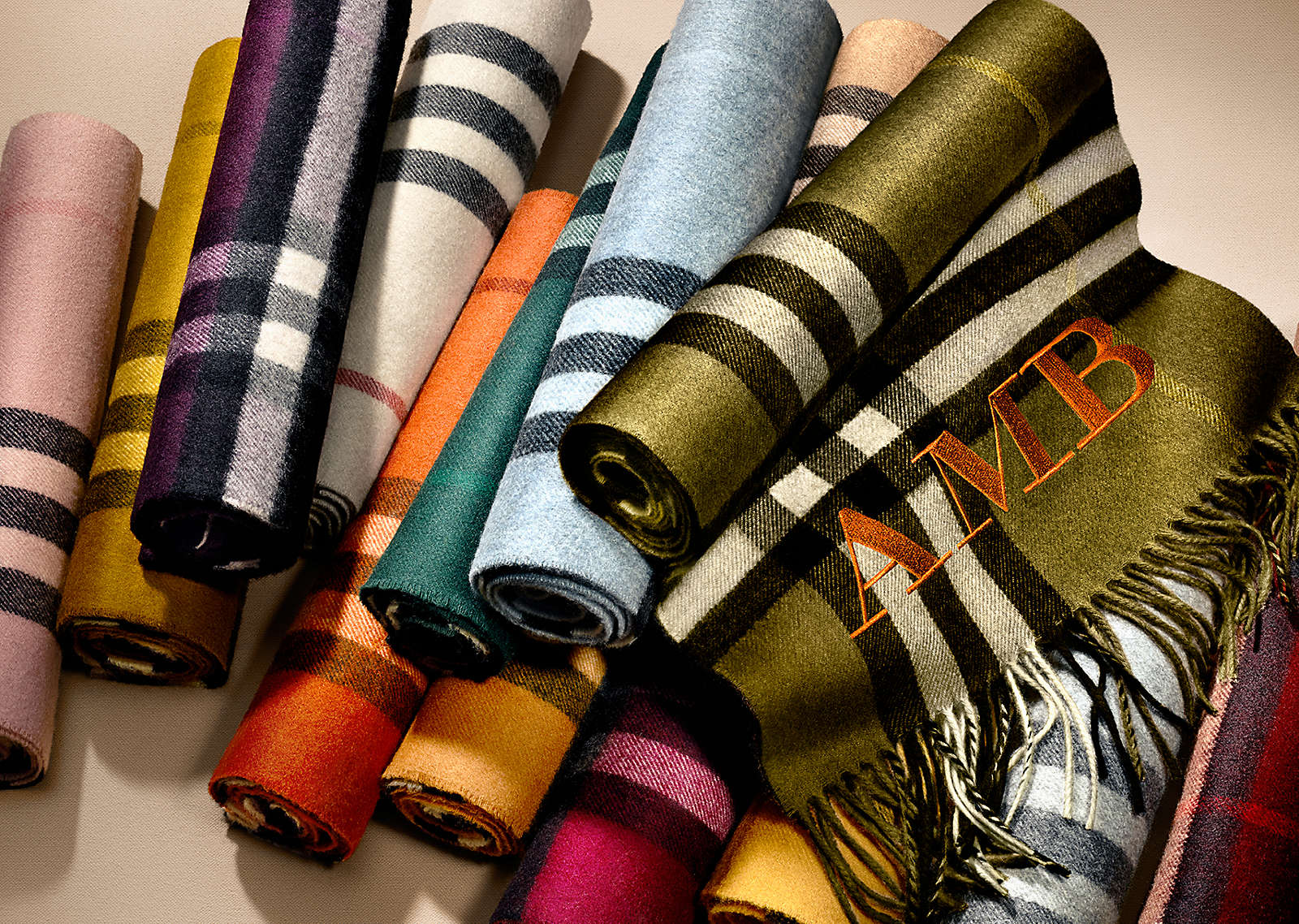 Burberry now offers customers the option to customize their scarves with their initials. source: Burberry.com